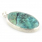 Genuine Chrysocolla Pendant set in solid Sterling Silver oval shape and size of 29x18x7 millimeter (1.14x0.71x0.28 inch)