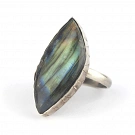 Labradorite ring set in sterling silver irregular-shaped grey color with blue and yellow flash and adjustable size with upper part size of 32x15x7 mm (1.26x0.59x0.28")