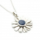 Sterling Silver 925 and Sodalite Chain Necklace with Daisy Flower Pendant