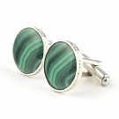 Cufflinks for men's shirt with malachite and solid sterling silver round-shaped