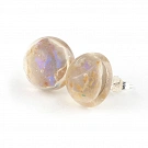 Button shaped stud earrings with rough mineral Fire Opal