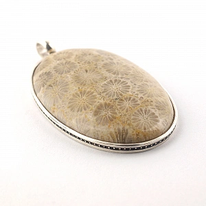 Fossilized Coral and Sterling Silver Pendant