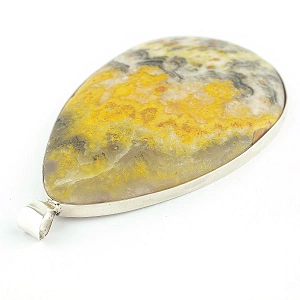 Large Indonesian Eclipse Jasper (Bumblebee) pendant set in sterling silver yellow color, size 52x34x6 mm (2.05x1.34x0.24")