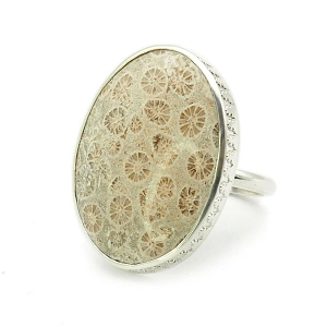925 Silver and Fossilized Coral Ring