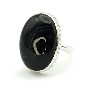 925 Silver and Black Agate Ring