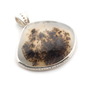 Handmade Natural Dendritic Agate Pendant in 925 Sterling Silver