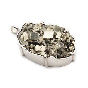 Handmade Raw Crystal Pyrite Pendant in 925 Sterling Silver