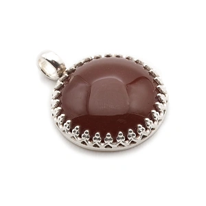Handmade Round Natural Carnelian Pendant in 925 Sterling Silver