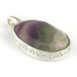 Fluorite Pendant set in Sterling Silver oval-shaped and size of 29x20x8 millimeter
