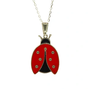 Collar de Cadena con Colgante Mariquita en Plata de ley 925 Esmaltada Rojo y Negro