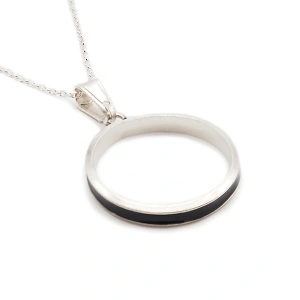 Collar de Cadena con Colgante Círculo en Plata de ley 925 Esmaltado Negro