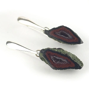 Agate geode earrings and sterling silver in dark red color 42 mm (1.65”) length