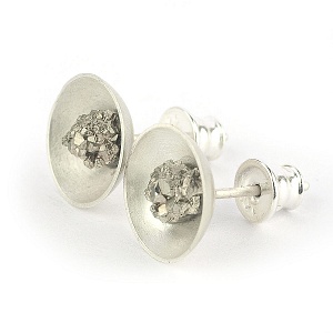 Sterling Silver Stud Earrings with raw Pyrite