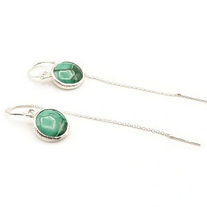 Malachite and Sterling Silver Pull Through Threader Chain Earrings