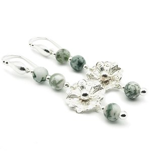 Tree Agate and 925 Silver Earrings