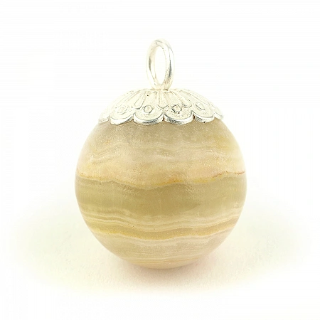Onyx marble gemstone pendant and sterling silver sphere shaped size 18 mm (0.71 inches)
