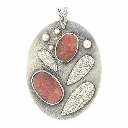 Raw Sunstone and Sterling Silver Pendant