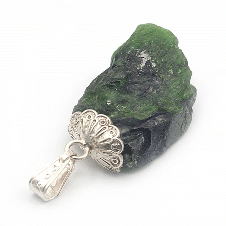 Raw Chrome Diopside Pendant set in Sterling Silver 925