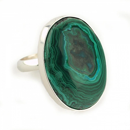 Malachite and solid Sterling Silver Ring oval-shaped and green color adjustable size