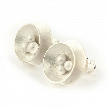 Sterling Silver Stud Earrings button shaped 12 mm (0.47 inches) in diameter
