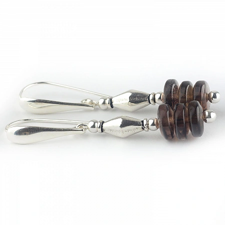 Smoky Quartz Earrings and Sterling Silver 50 millimeter (1.97 inch) length