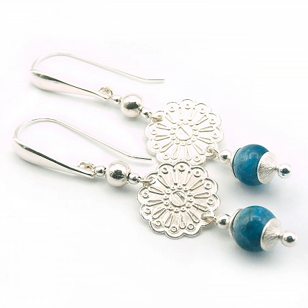 Long Blue Apatite Earrings and Sterling Silver 925