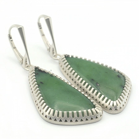 Jade Nephrite and Sterling Silver Earrings