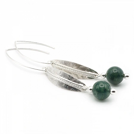 Moss Agate and Sterling 925 Silver Earrings