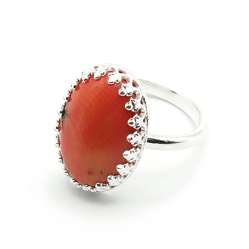 Coral and 925 Silver Ring