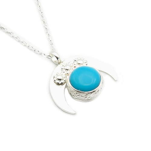 Sterling Silver 925 and Turquoise Chain Pendant Necklace