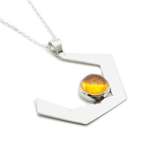 Sterling Silver 925 and Amber Chain Pendant Necklace