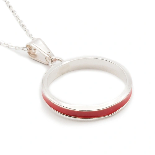 Collar de Cadena con Colgante Círculo en Plata de ley 925 Esmaltado Rojo