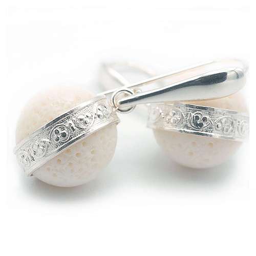 White Coral Earrings set in Sterling Silver 925