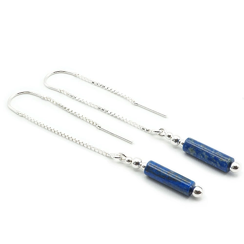 Lapis Lazuli and Sterling Silver Pull Through Threader Chain Earrings