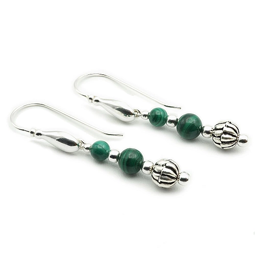 Malachite and 925 Silver Earrings