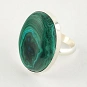Malachite and solid Sterling Silver Ring oval-shaped and green color adjustable size 4